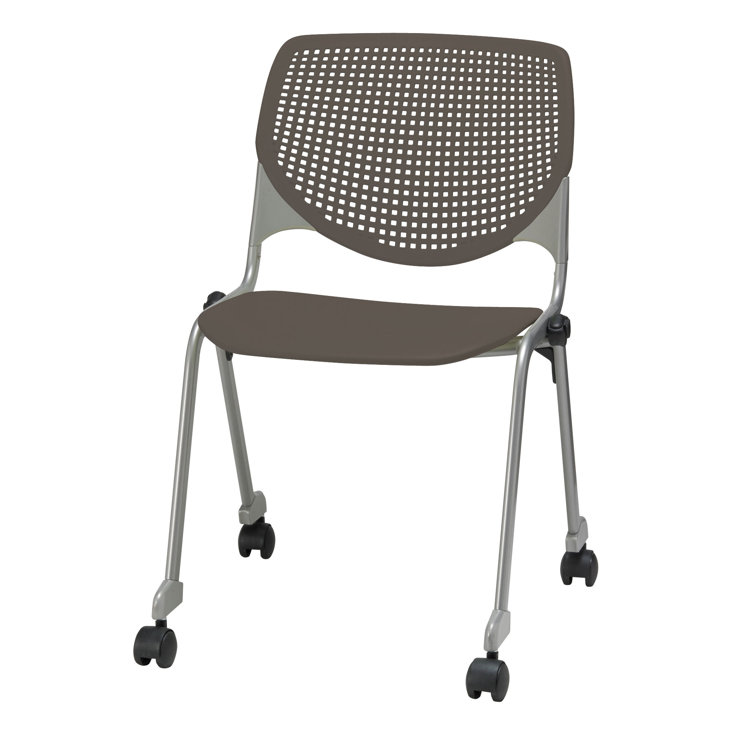 Brownstone Armless Metal Stacking Chair with Casters