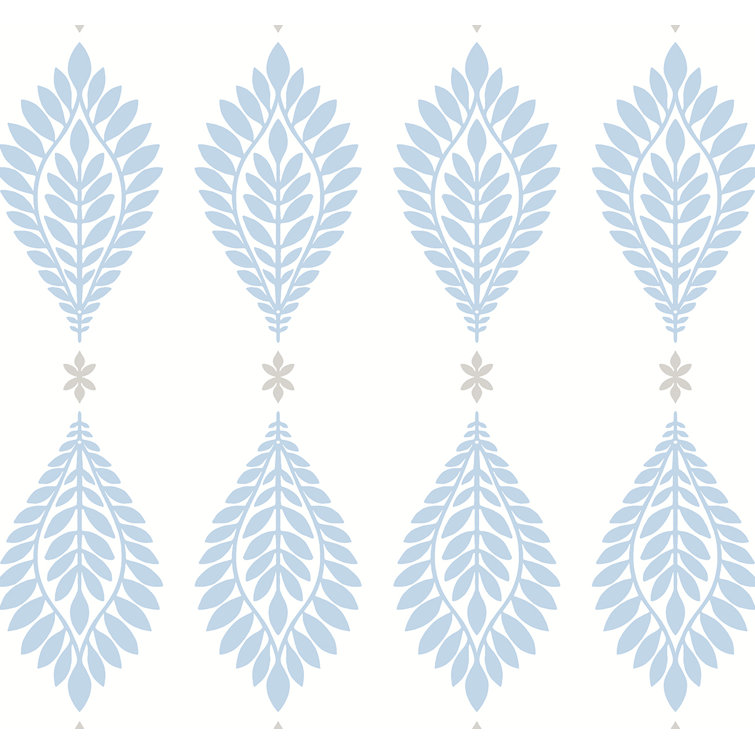 Carolina Blue and Eggshell Palm Frond Vinyl-Coated Wallpaper