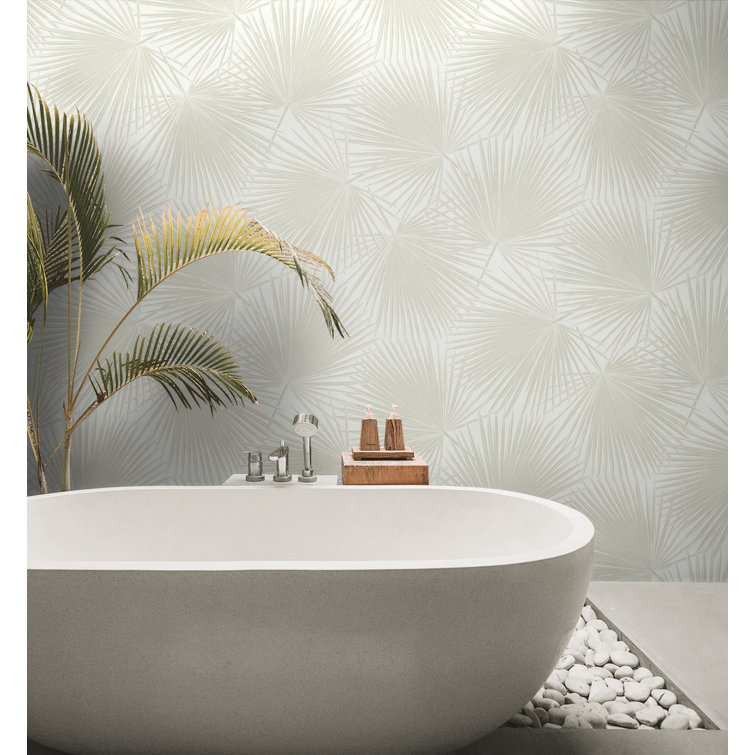 Sea Salt Vinyl Palm Leaf Peel and Stick Wallpaper Roll