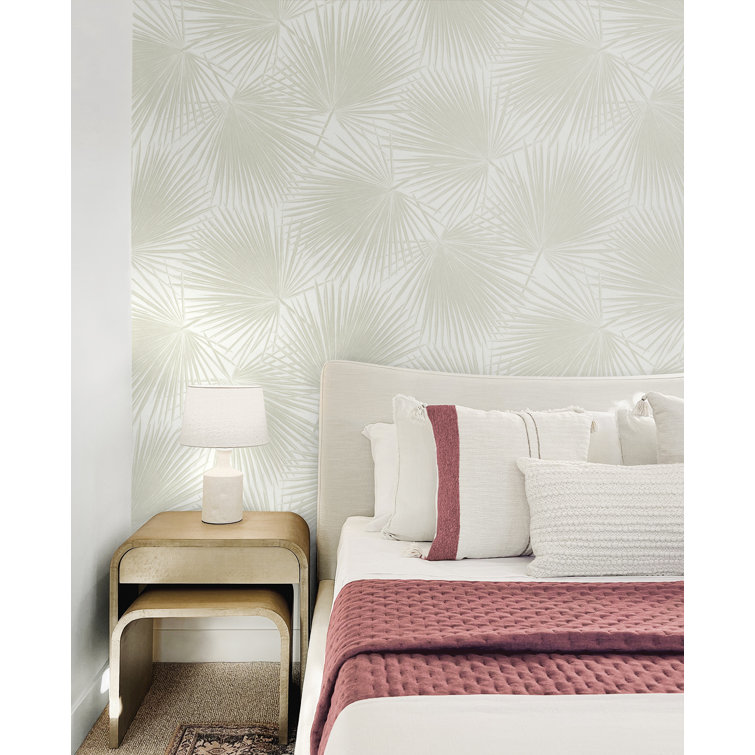 Sea Salt Vinyl Palm Leaf Peel and Stick Wallpaper Roll