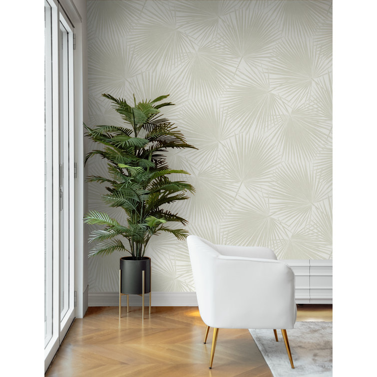Sea Salt Vinyl Palm Leaf Peel and Stick Wallpaper Roll