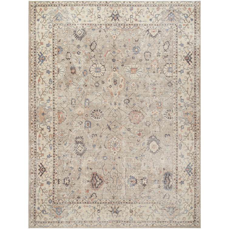 Gray Rectangular Synthetic Medium Pile Area Rug