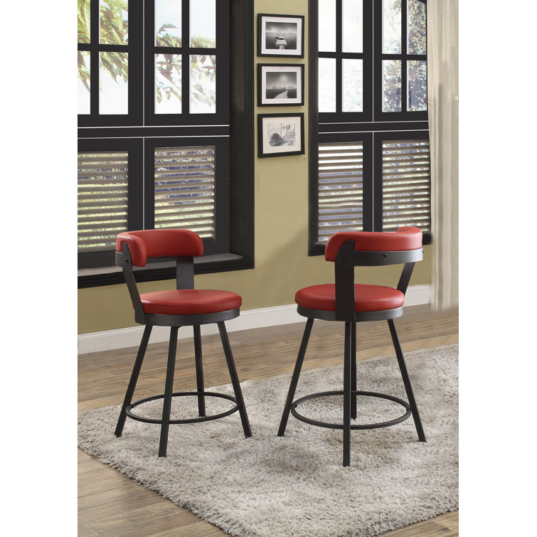 Red Faux Leather Swivel Counter Stools with Metal Base, Set of 2