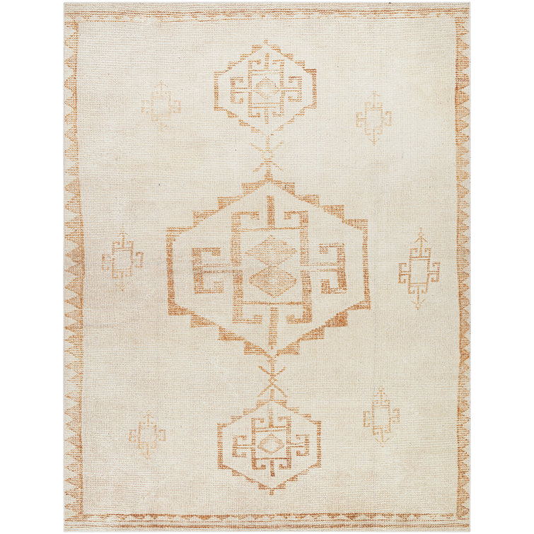 Ivory and Gold Hand-Knotted Synthetic Area Rug