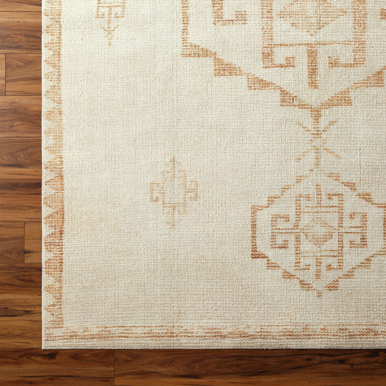Ivory and Gold Hand-Knotted Synthetic Area Rug