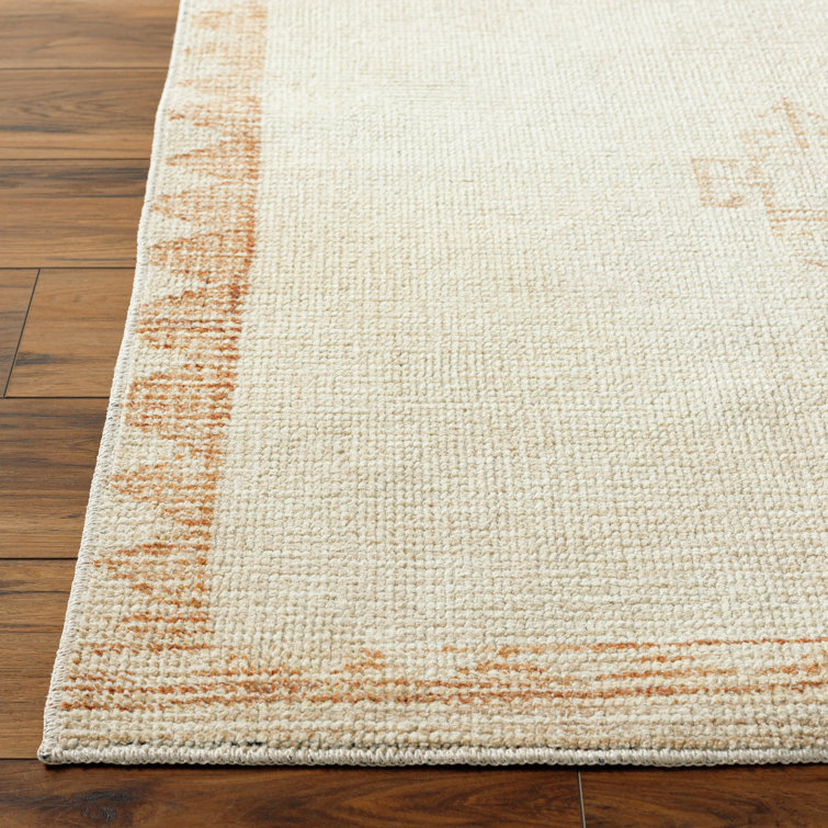 Ivory and Gold Hand-Knotted Synthetic Area Rug