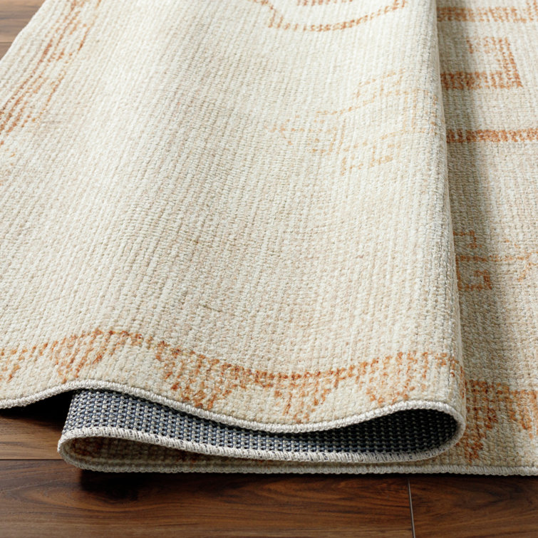 Ivory and Gold Hand-Knotted Synthetic Area Rug