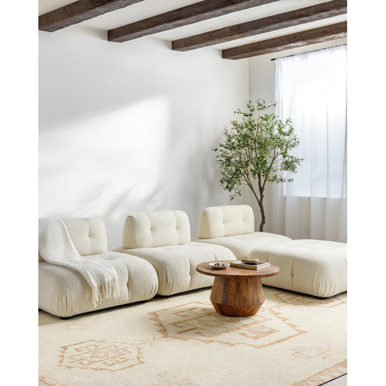 Ivory and Gold Hand-Knotted Synthetic Area Rug