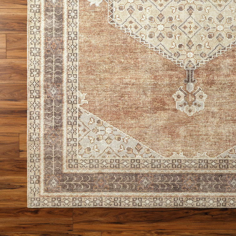 Lila Terracotta and Beige Medallion Polyester Area Rug 7'10" x 10'