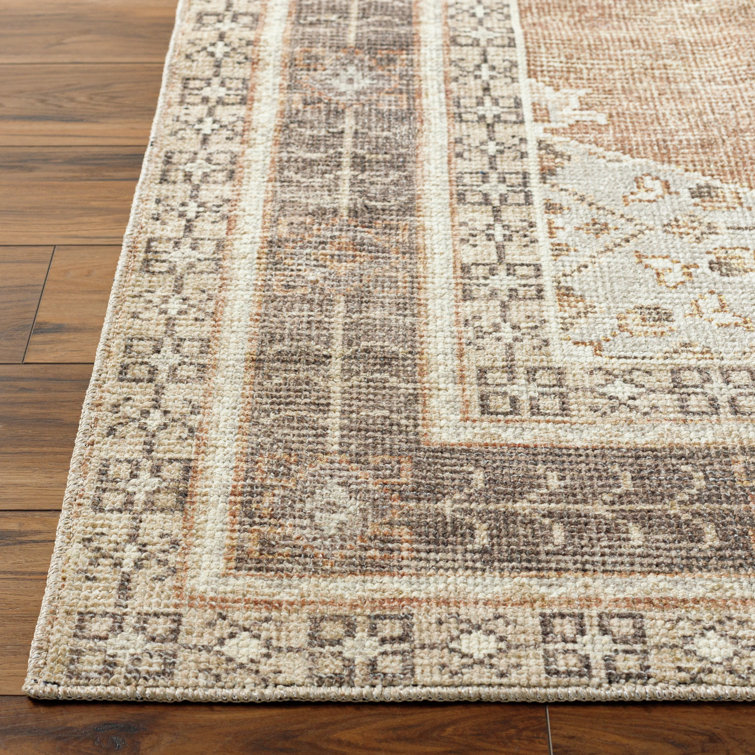 Lila Terracotta and Beige Medallion Polyester Area Rug 7'10" x 10'
