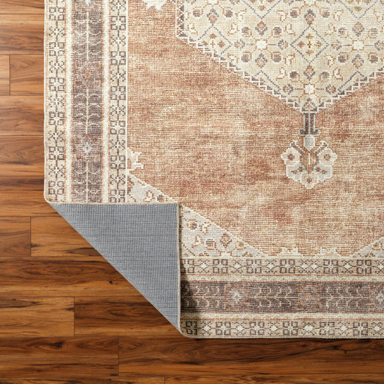 Lila Terracotta and Beige Medallion Polyester Area Rug 7'10" x 10'