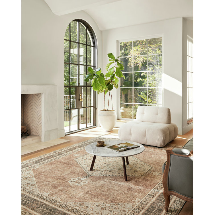 Lila Terracotta and Beige Medallion Polyester Area Rug 7'10" x 10'