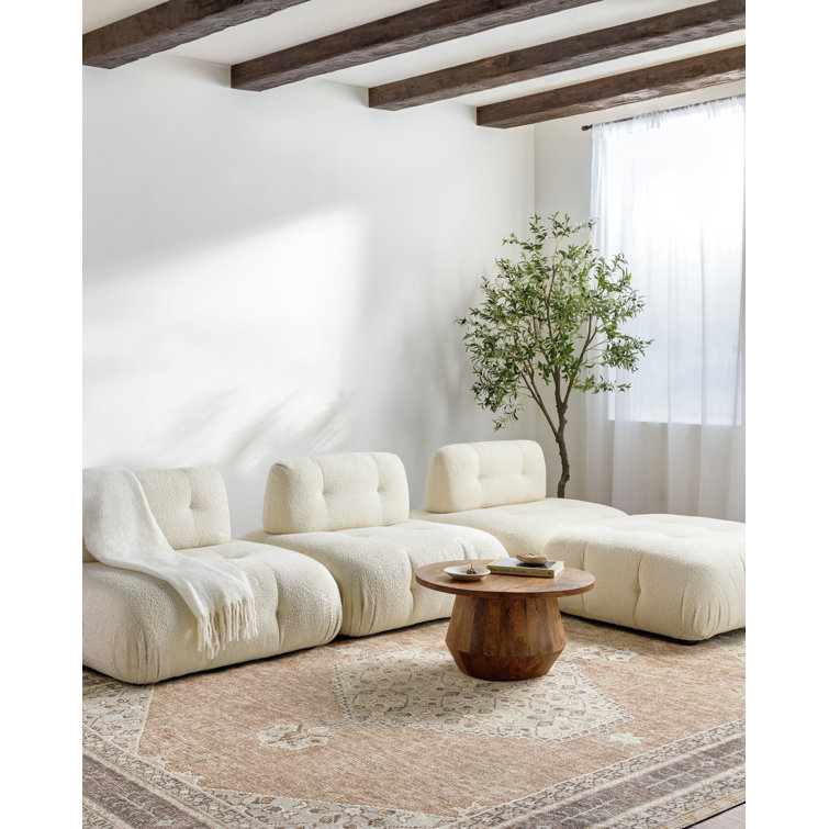 Lila Terracotta and Beige Medallion Polyester Area Rug 7'10" x 10'