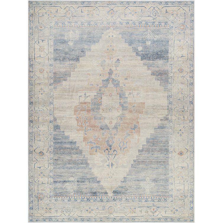 Luca Oriental Blue and Ivory Medium Pile Rug
