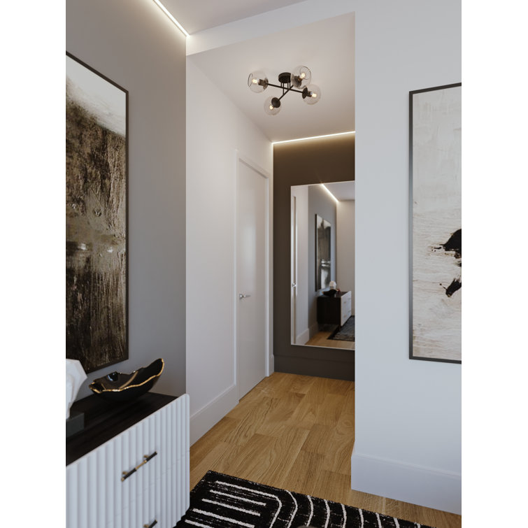 Jamie 25" Black Glass Globe Semi-Flush Mount Light