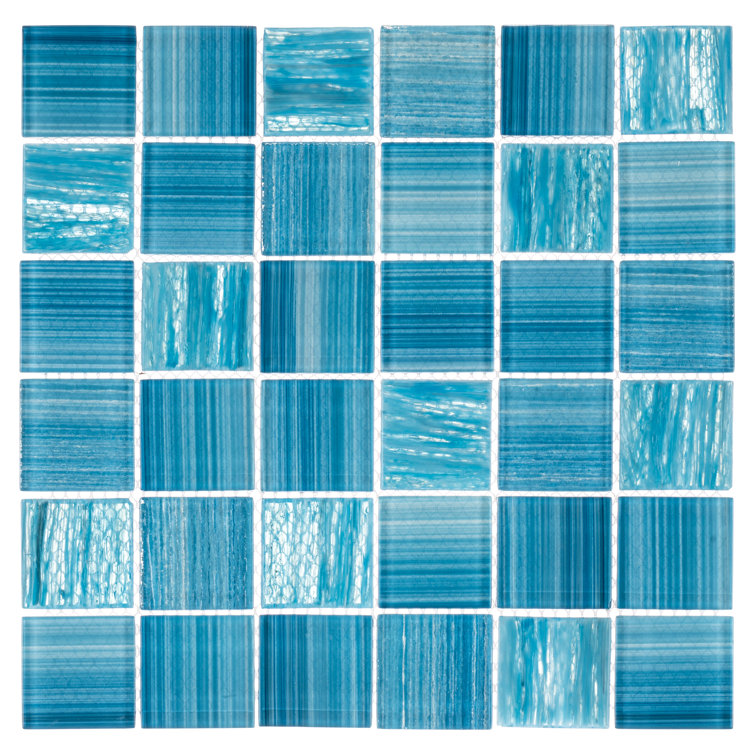 Oceanic Blue Glass Square Mosaic Tile for Bathroom and Shower
