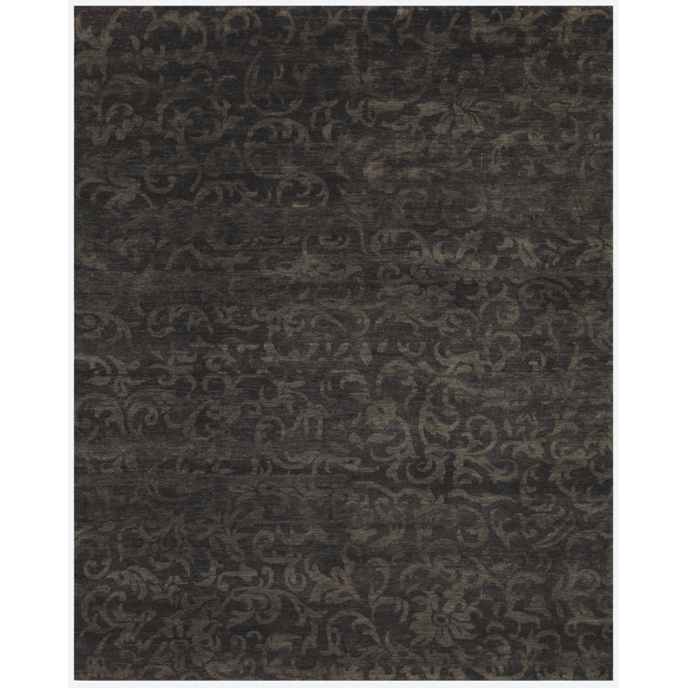 Hand-knotted Desert Taupe and Dark Brown Wool Floral Area Rug