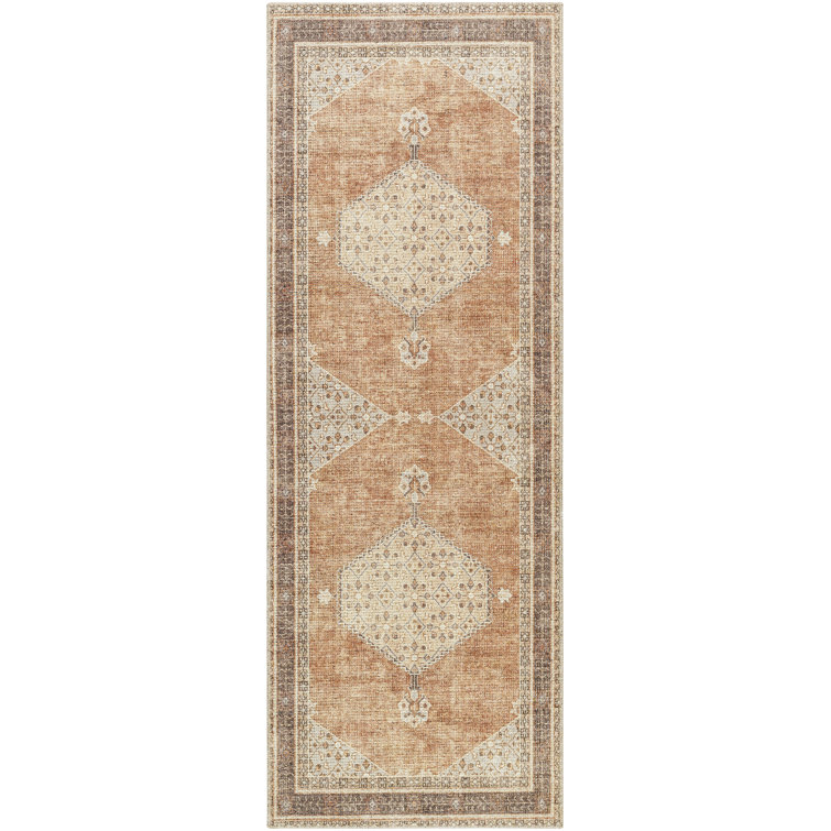 Gray and Beige Medallion Synthetic Runner Rug 2'7" x 7'3"