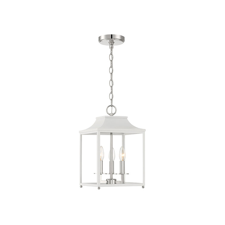 White Metal Lantern Chandelier with Candle Bulbs