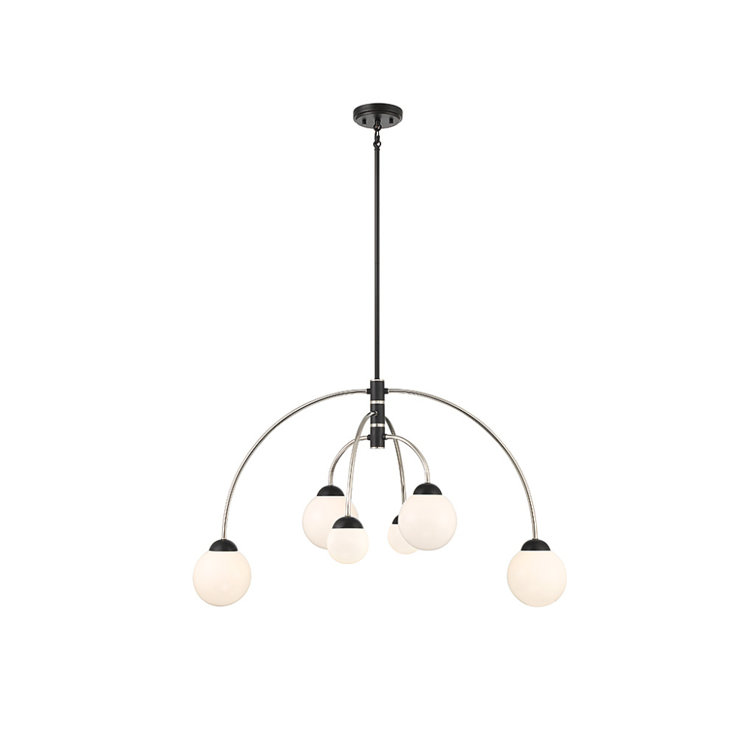 Matte Black and Frosted Glass 6-Light Adjustable Chandelier