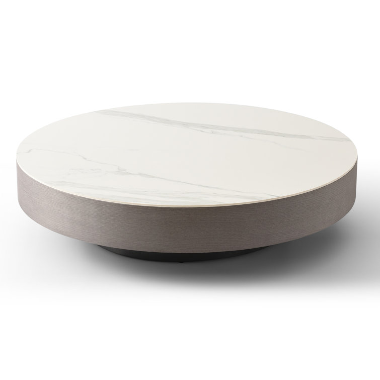 Cory 88'' White Ceramic and Grey Oak Veneer Round Coffee Table