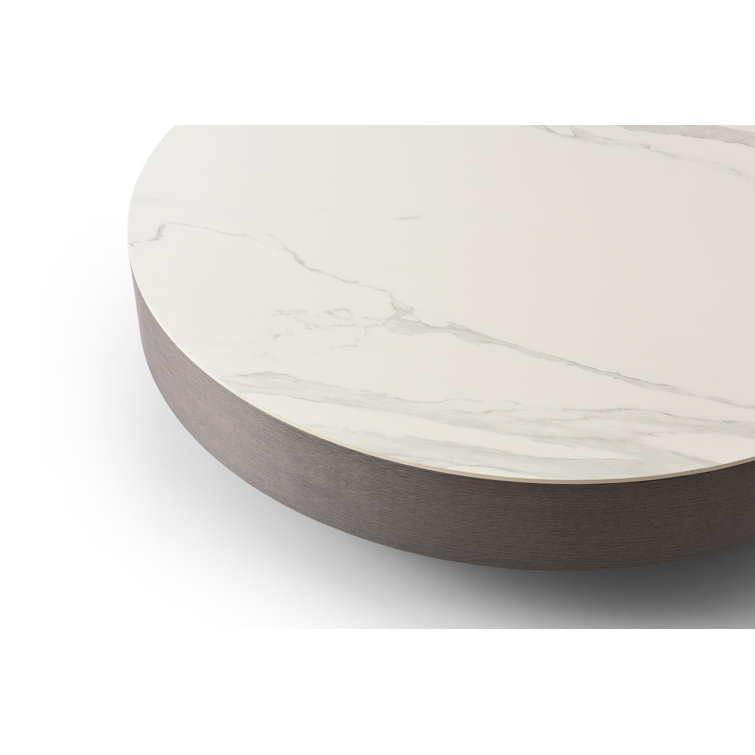 Cory 88'' White Ceramic and Grey Oak Veneer Round Coffee Table