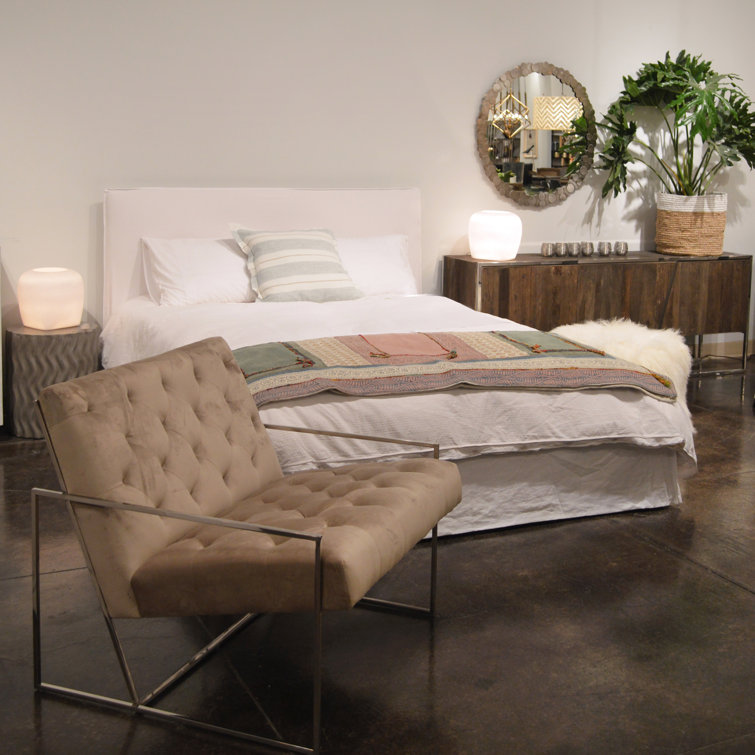 Whitney Queen Ivory Linen Upholstered Platform Bed with Headboard