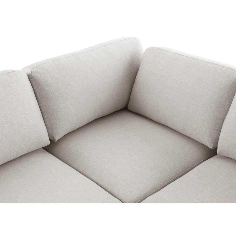 Beckham Modular 8-Piece Beige Linen & Wood Sectional with Ottoman