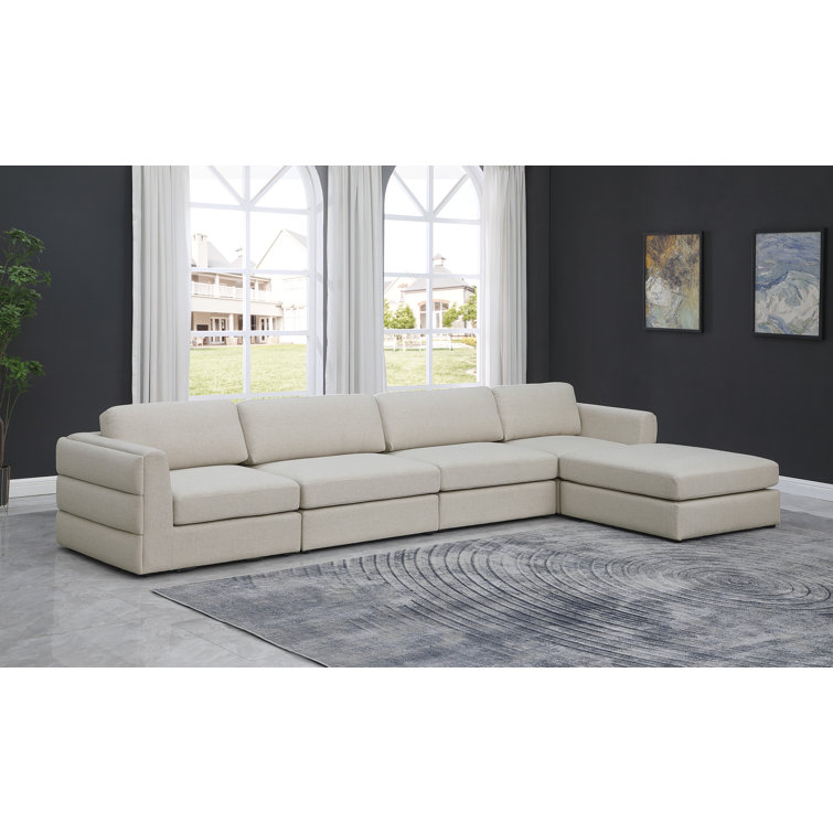 Beckham Contemporary Beige Linen 5-Piece Sectional with Ottoman