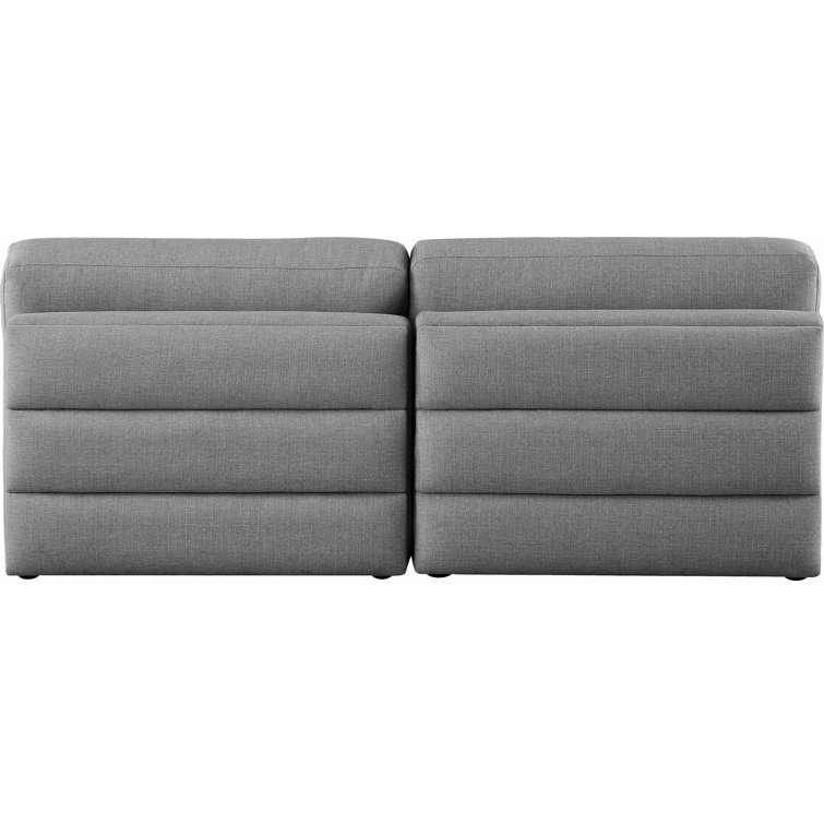 Contemporary Grey Linen & Wood Armless Loveseat