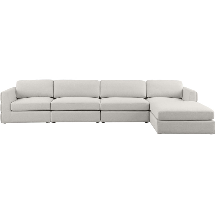 Beckham Contemporary Beige Linen 5-Piece Sectional with Ottoman