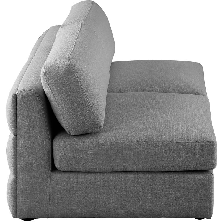 Contemporary Grey Linen & Wood Armless Loveseat