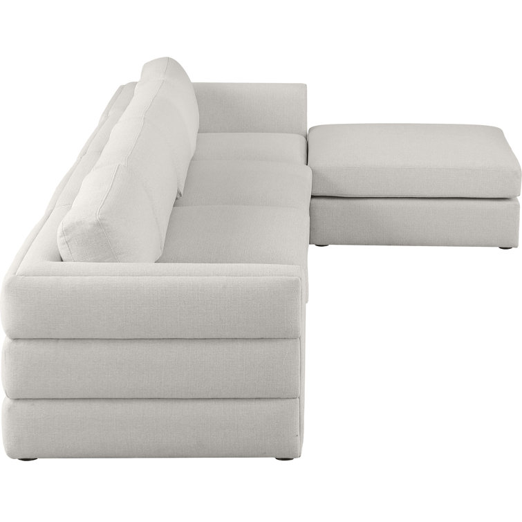 Beckham Contemporary Beige Linen 5-Piece Sectional with Ottoman