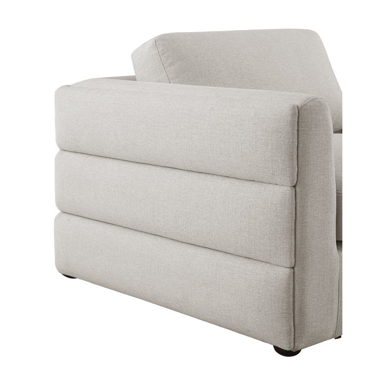 Beckham Modular 8-Piece Beige Linen & Wood Sectional with Ottoman