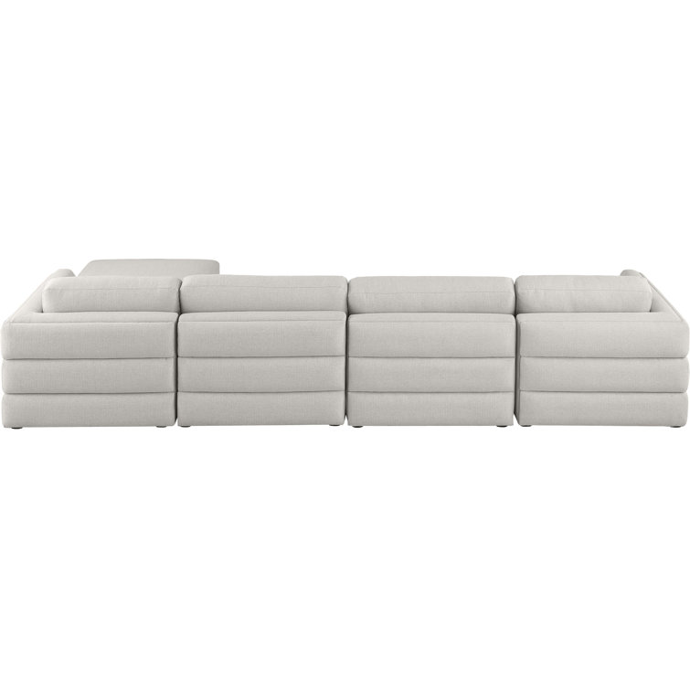 Beckham Contemporary Beige Linen 5-Piece Sectional with Ottoman