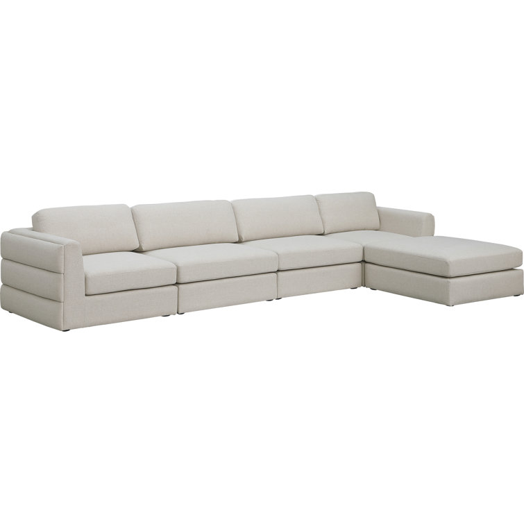 Beckham Contemporary Beige Linen 5-Piece Sectional with Ottoman
