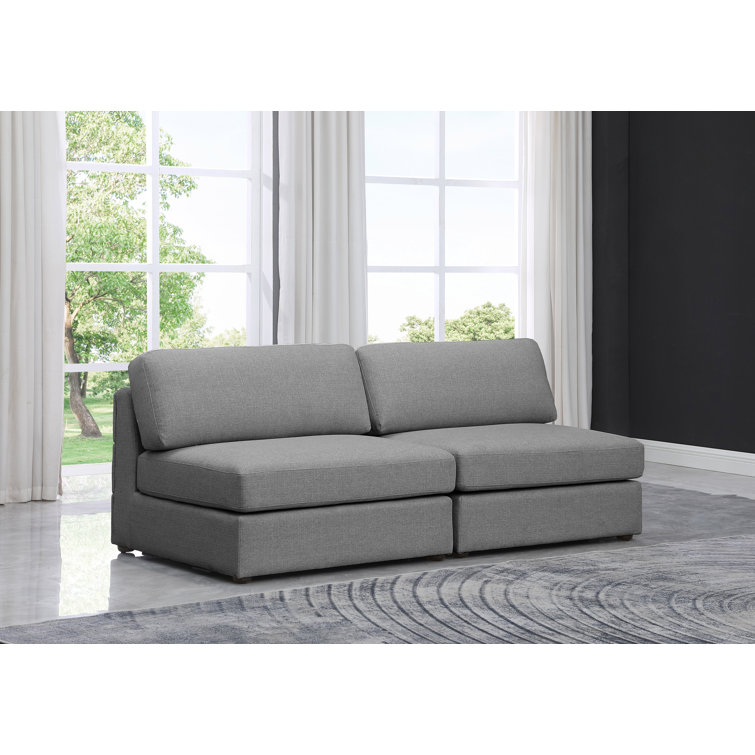 Contemporary Grey Linen & Wood Armless Loveseat