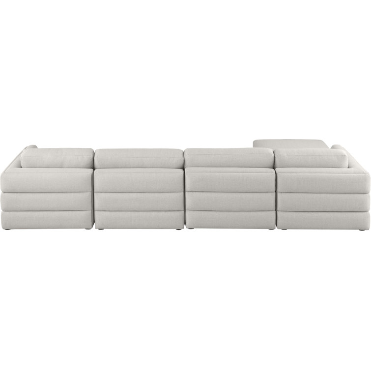 Beckham Contemporary Beige Linen 5-Piece Sectional with Ottoman