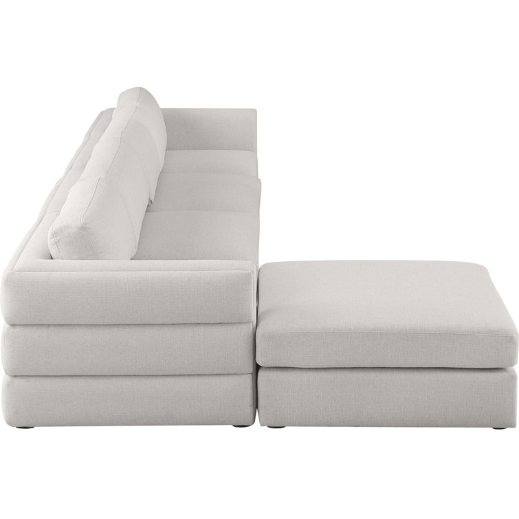 Beckham Contemporary Beige Linen 5-Piece Sectional with Ottoman