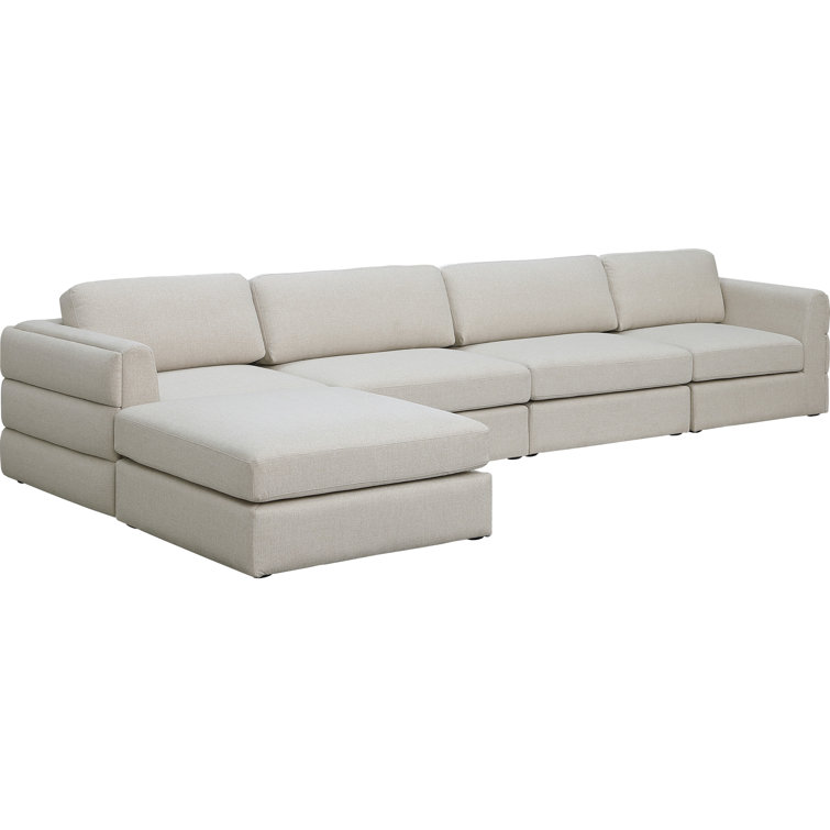 Beckham Contemporary Beige Linen 5-Piece Sectional with Ottoman