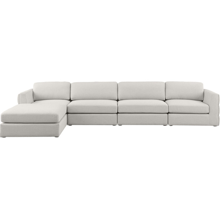 Beckham Contemporary Beige Linen 5-Piece Sectional with Ottoman