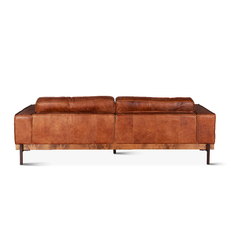 Chiavari Vintage Cognac Leather Sofa with Oak Base