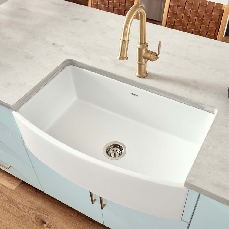 Matte Black Fireclay Farmhouse Kitchen Sink with Curved Apron