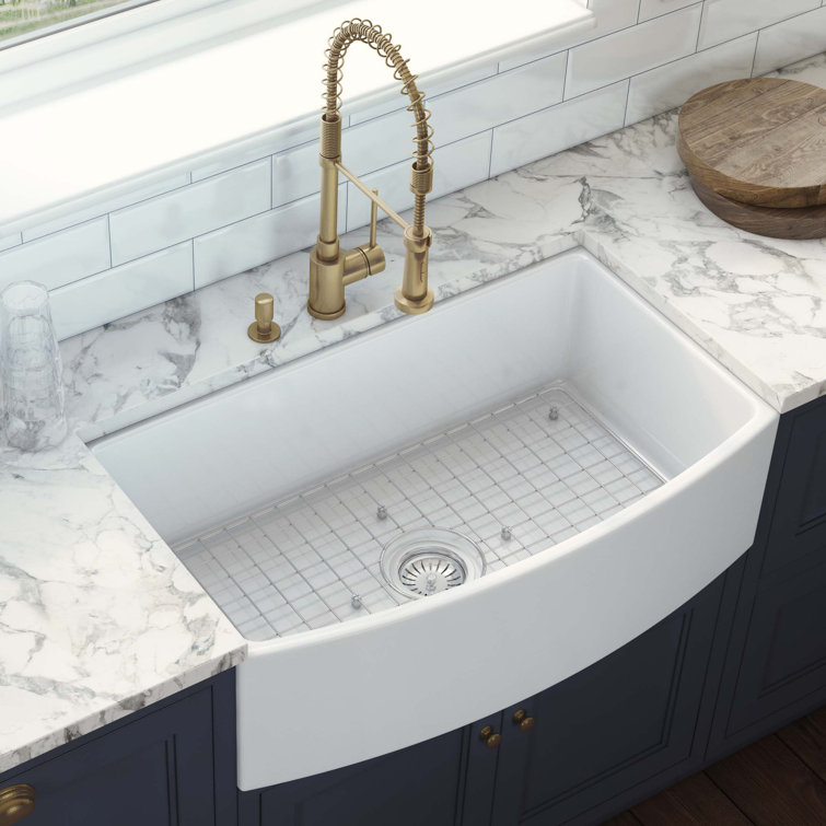 White Fireclay Single Bowl Farmhouse Kitchen Sink, 33 inches