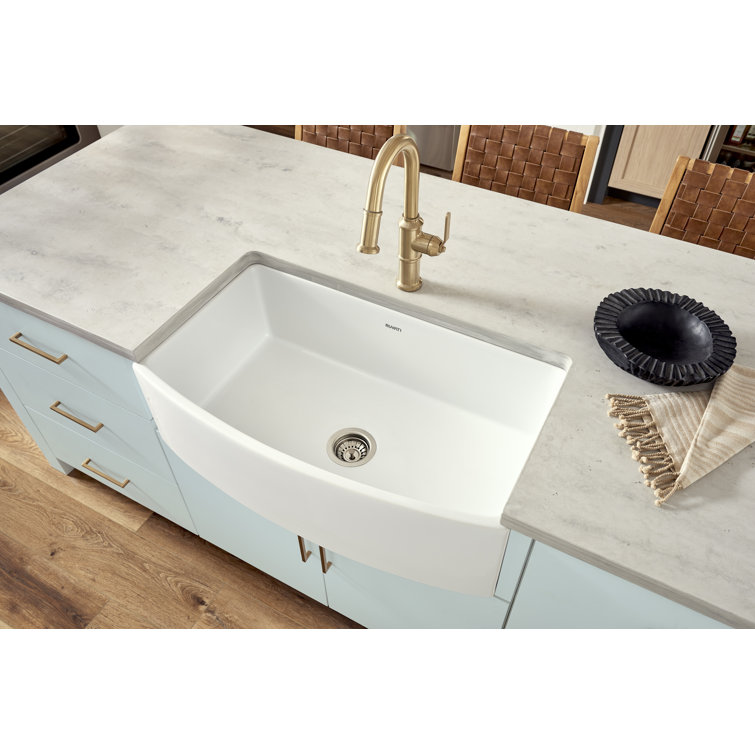 Matte Black Fireclay Farmhouse Kitchen Sink with Curved Apron