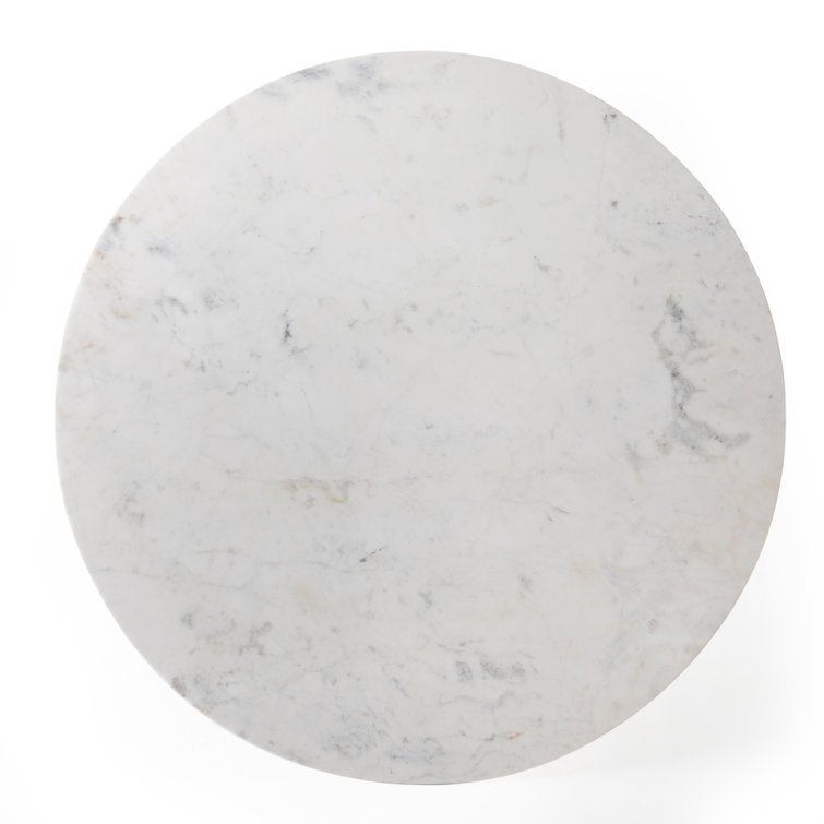 42" Round Polished White Marble Dining Table with Brass Base