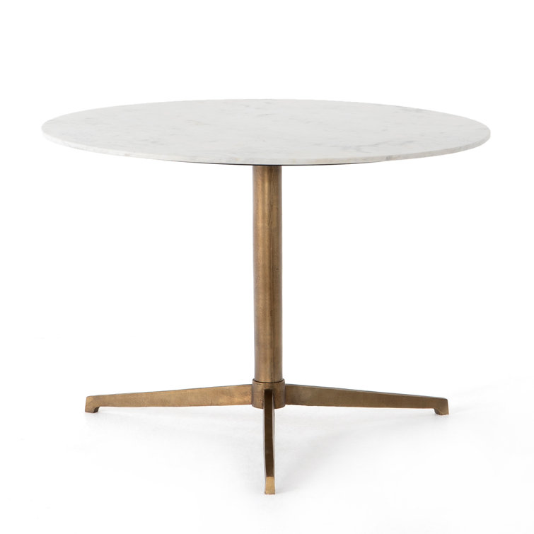 42" Round Polished White Marble Dining Table with Brass Base