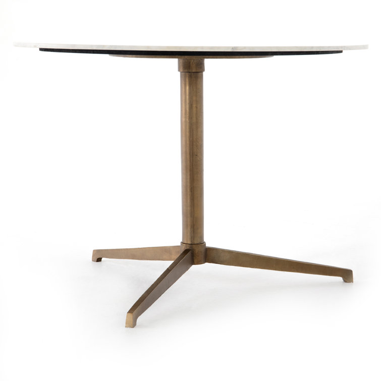 42" Round Polished White Marble Dining Table with Brass Base