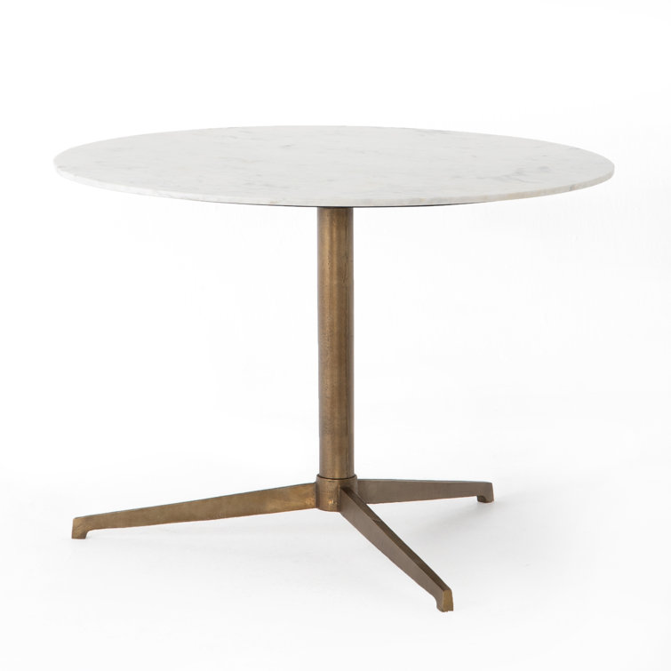 42" Round Polished White Marble Dining Table with Brass Base