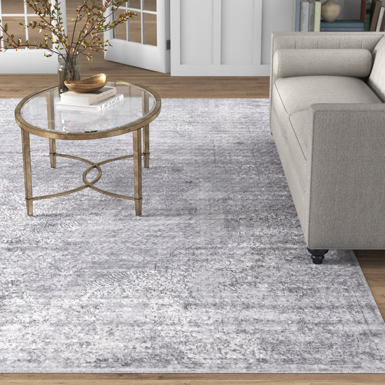 Gray 6' x 9' Oriental Synthetic Stain-Resistant Area Rug